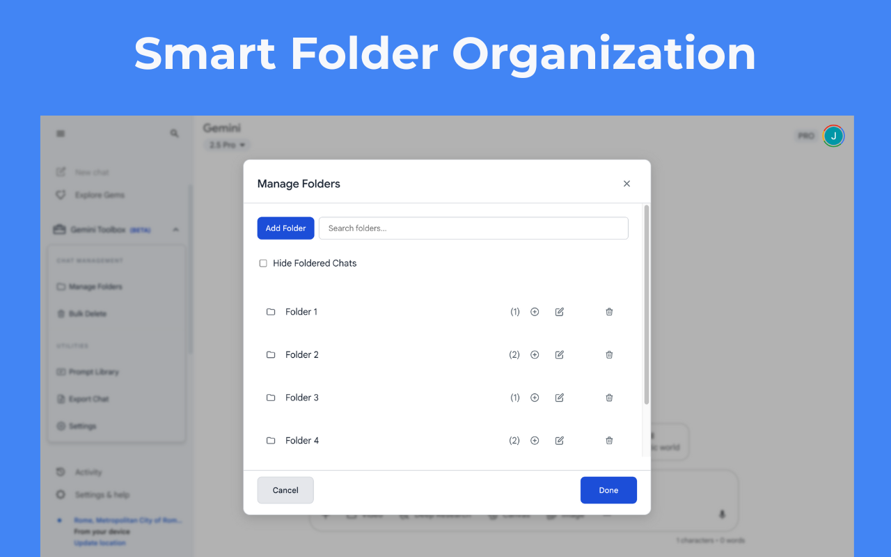 How to organize Gemini conversations - drag and drop chats into custom folders for better management