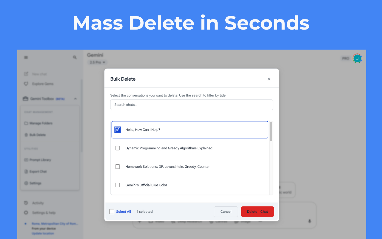 Delete multiple Gemini chats at once - bulk delete feature saves 15+ minutes per cleanup